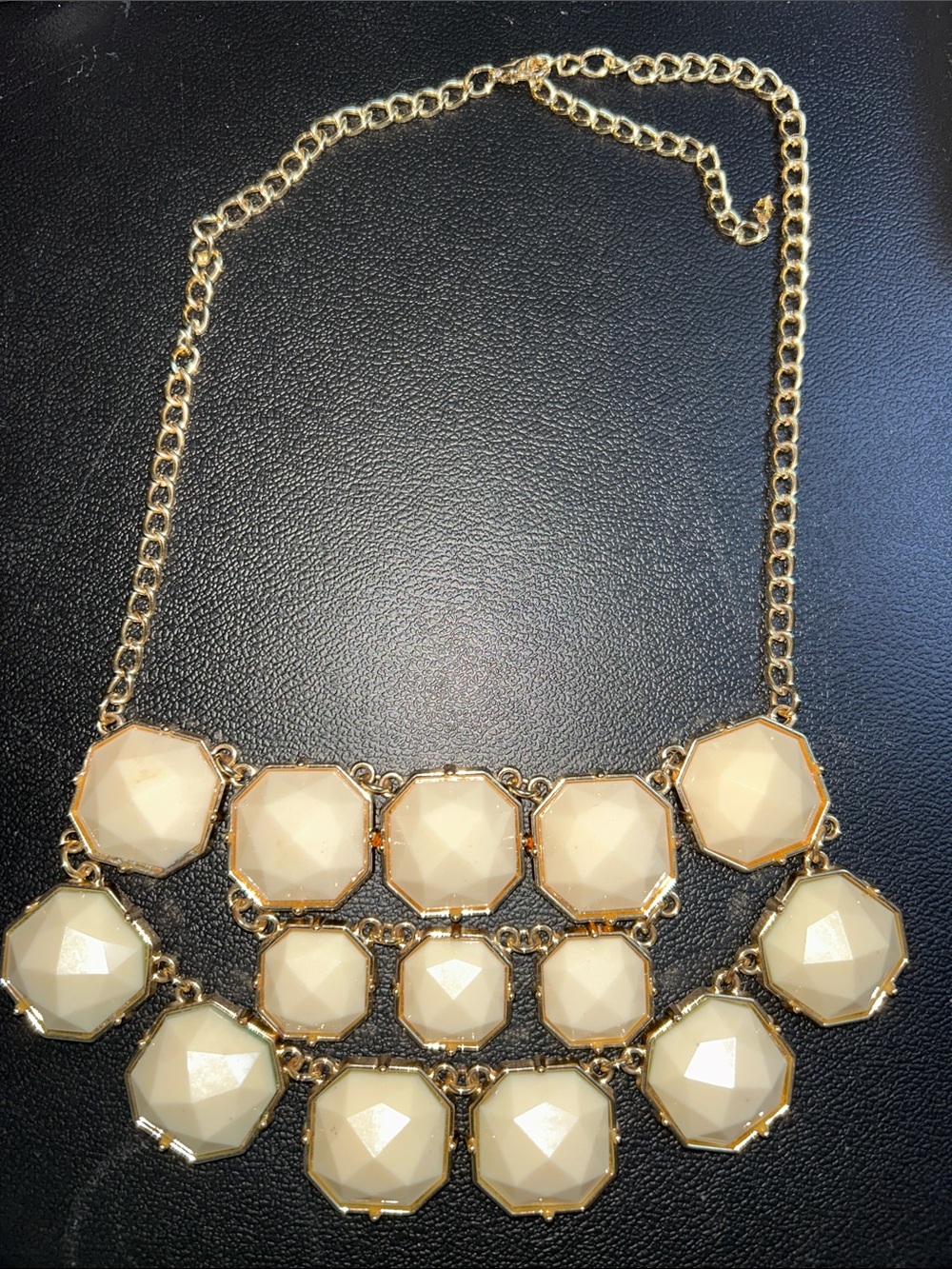 Gold-Tone Necklace with Cream Geometric Stones
